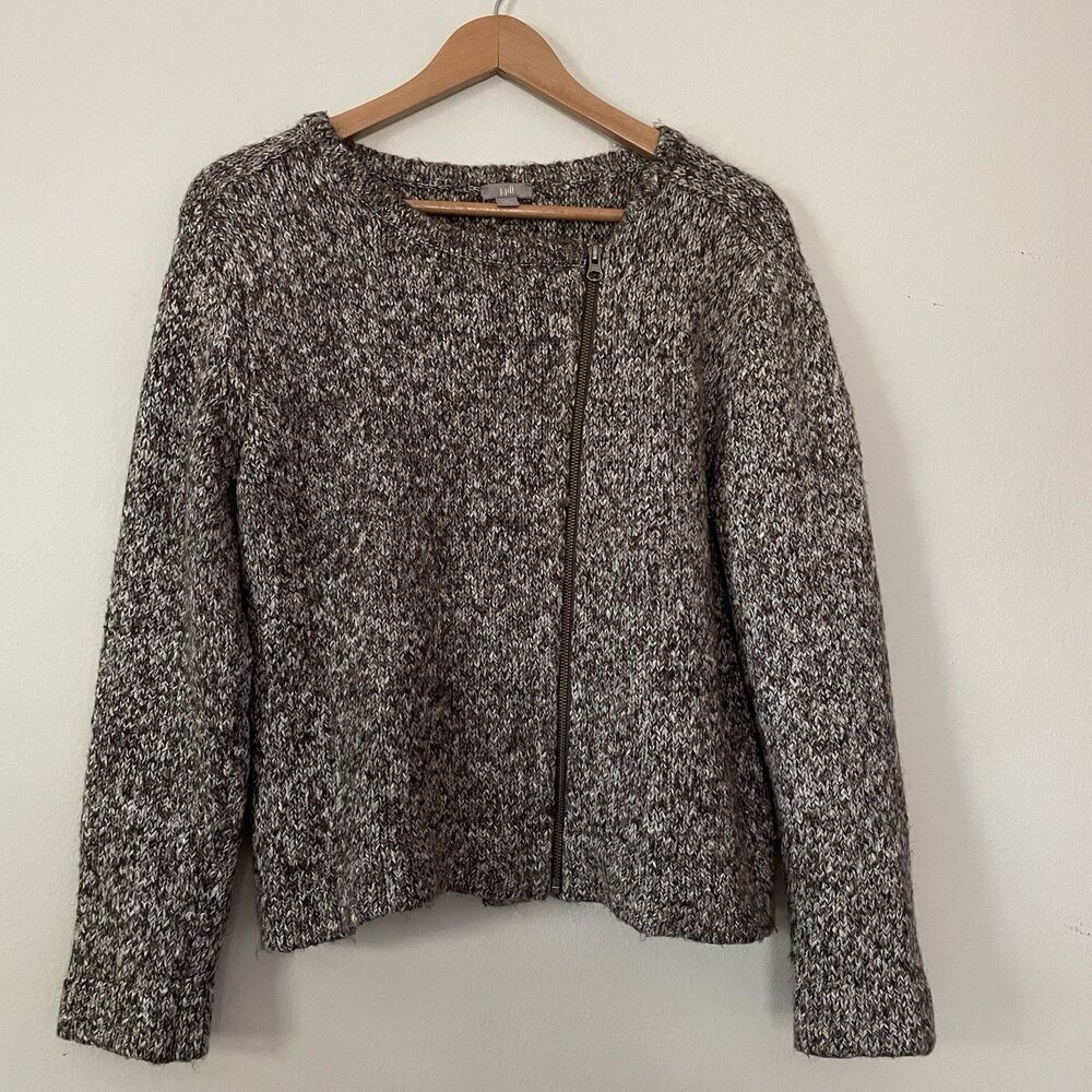 J Jill Sweater Women's MP Full Zip Knit Asymmetrical Zip Sweater Gray Classic